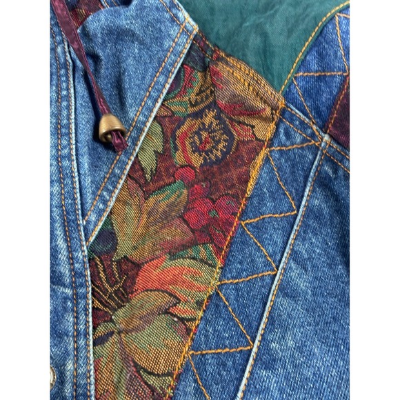 Vintage 90s Southwestern Aztec Denim Jacket Boho Western Tapestry Oversized M - Picture 3 of 13
